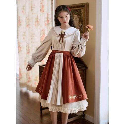 Autumn Women College Style Skirt Set Women Retro Cute Doll Collar Bow Shirt+Embroidery Skirt Ladies Sweet Kawaii Suit Fall Lady