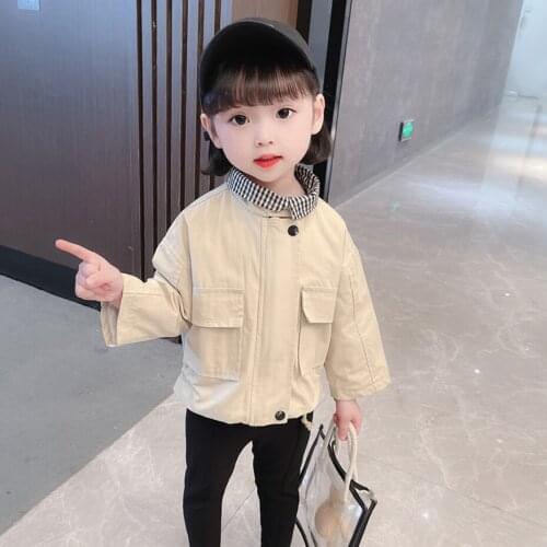 Girls Cargo Coat Solid Outerwear Coat For Girls Spring Autumn Childrens Jackets Casual Style Childrens Clothing