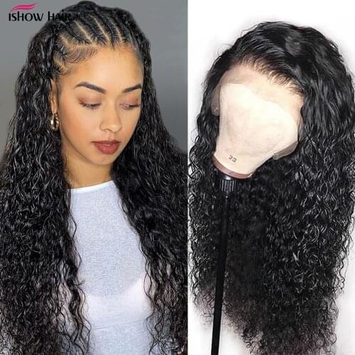 Ishow 360 Lace Lace Frontal Wig 30 inch Water Wave 13x4 Lace Front Wig Human Hair Pre Plucked Full Lace Human Hair Wigs