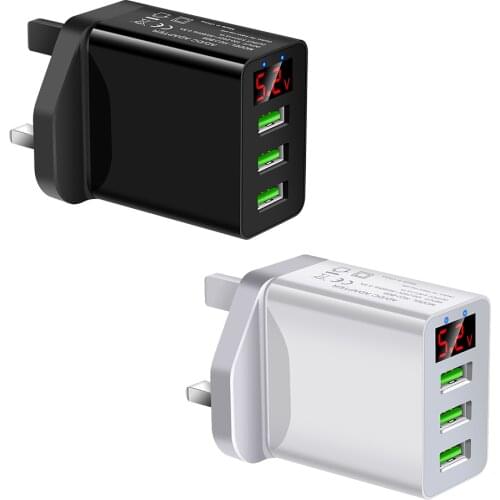 Portable 3 Ports USB Smart Digital Display Adapter Compact Portable Carry Convenient Charging Charger UK Plug