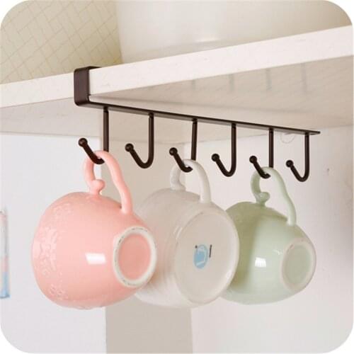 Durable 1Pcs Kitchen Cupboard Storage Rack Bathroom Towel Holder Cupboard Hanging Hook Shelf 6 Hooks Household Organization Rack