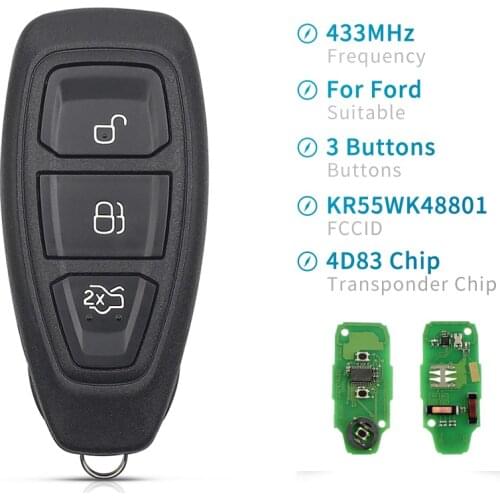 3 Buttons Car Keyless Go Smart Remote Key 433Mhz for Ford Mondeo MK4 MK5 Focus Fiesta Kuga C-Max Intelligent Remote Key