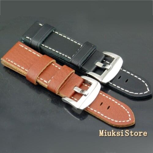 Corgeut mens watch strap 23mm leather watchband with stainless steel buckle