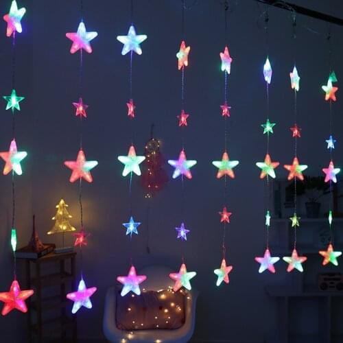 Christmas Lights Star Fairy Lights Garland Curtain String Lights Navidad Decorations for Home Bedroom Window Holiday Lighting
