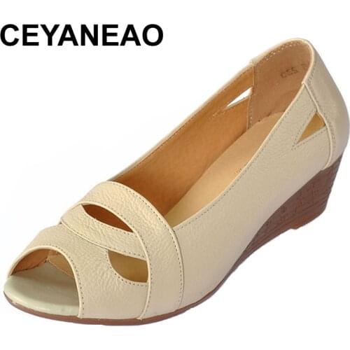CEYANEAOPlus Size(35-43)Summer Women Shoes Woman Open Toe Genuine Leather Wedges Sandals Casual Platform Sandals Women Sandals
