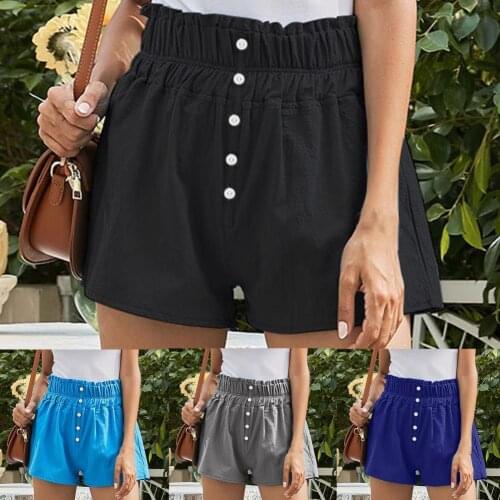 Women Solid Color Shorts Simple A-line Wide Leg Summer Casual Running Shorts High Waist Buttons Elasticity Shorts for Dating
