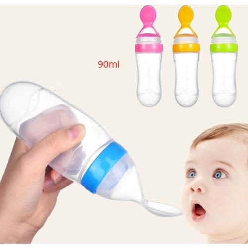Baby Feeding Bottle With Spoon 90ml Silicone Newborn Infant Squeeze Spoon Toddler Food Supplement food Cereal Bottle Milk Feeder