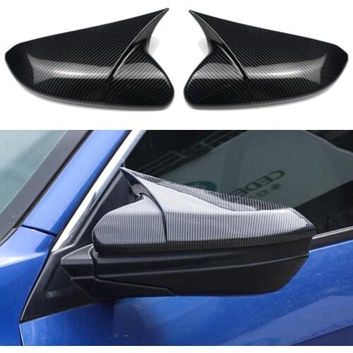 Carbon Fiber Horns Style Side Door Mirror Wing Cover For Honda Civic 2016-2021