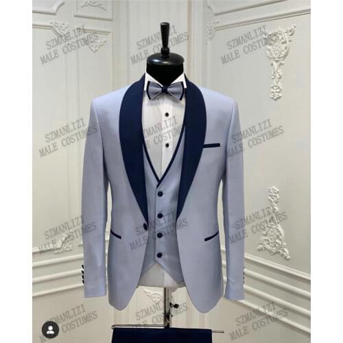 Light Blue Suit Men 3 Piece Set Wedding Suit Dress 2021 Tailor-Made Slim Fit Traje Hombre Formal Jacket+Vest+Pant