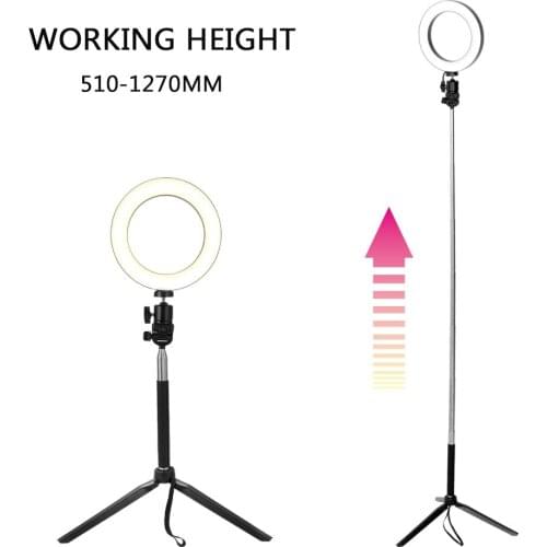 Mini LED Fill Ring Light 6 Inches Tripod Stand Phone Holder Selfie Makeup Live Streaming Dimmable Ring Light Photography Lamp