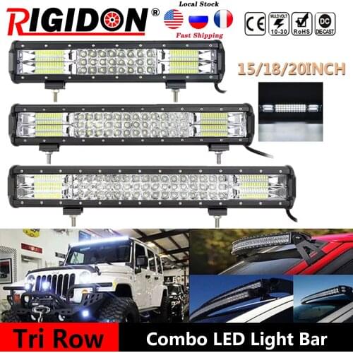 RIGIDON 7D Tri-Row 15/ 18/20inch Flood Spot Combo Beam LED Light Bar for Truck 4WD SUV ATV Car Driving Lamp