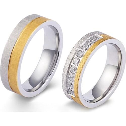 Vintage two tone Russia matte couple wedding rings for men and women gold filled lover alliance stainless steel ring marrigage