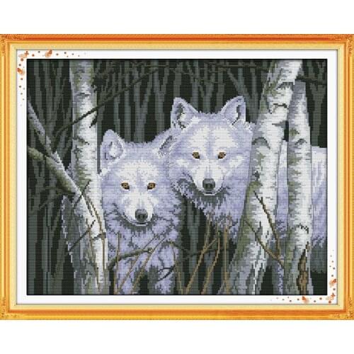 Wolves in Woods Counted Cross-Stitching 11CT Printed Handmade Cross Stitch Set Animals Cross-stitch Kits Embroidery Needlework