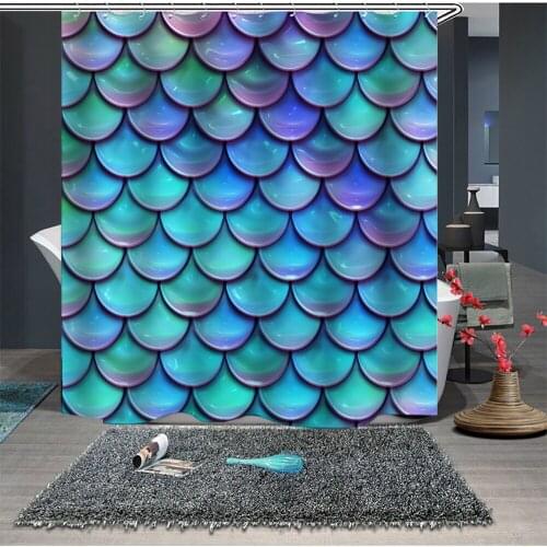 Custom Made Shower Curtain Bathroom Curtain Partition 1.5 x 1.8m 1.8 x 1.8m 1.8 x 2m Scaly Blue