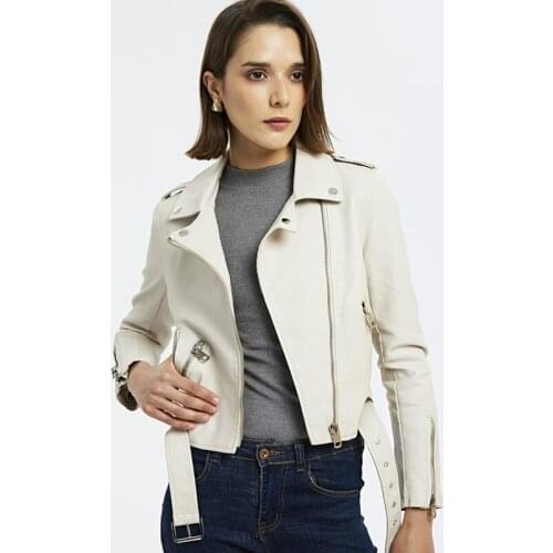 Women Leather Jacket White Autumn Slim Short Zipper Biker Black Motorcycle Soft Faux Leather Jacket PU Fall Female Woman Coats