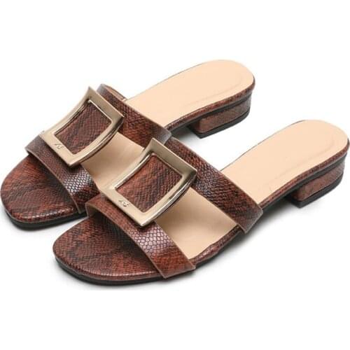 Women Sandals Style Summer Shoes for Woman Metal square buckle slippers ladies Serpentine Slides Plus Size Soulier Femme q63