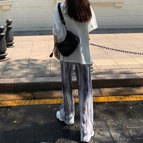 Full Long Pants Women Trendy Pleated Summer Soft High Waisted All-match Chic Ladies Trousers Vintage Print Womens Wide Leg Pants