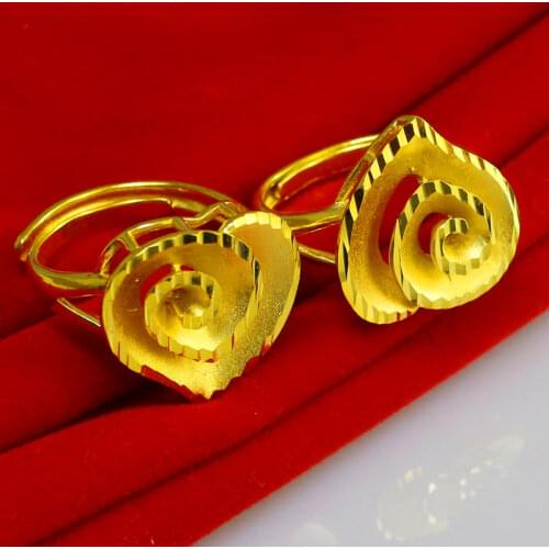 Romantic Heart Shaped Cuff Rings 24K Gold Personality Love Vortex Womens Rings Opening