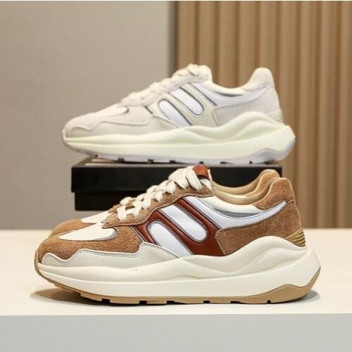 New Women Chunky Sneakers Ladies Real Leather Platform Shoes Girls Slip On Casual Sneakers Female Brand White Sneakers Trainers