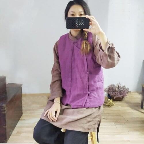 Women Loose Padded Vests Sleeveless Tops Ladies Solid Color Padded Waistcoat Female 2020 Autumn Spring Linen Vest