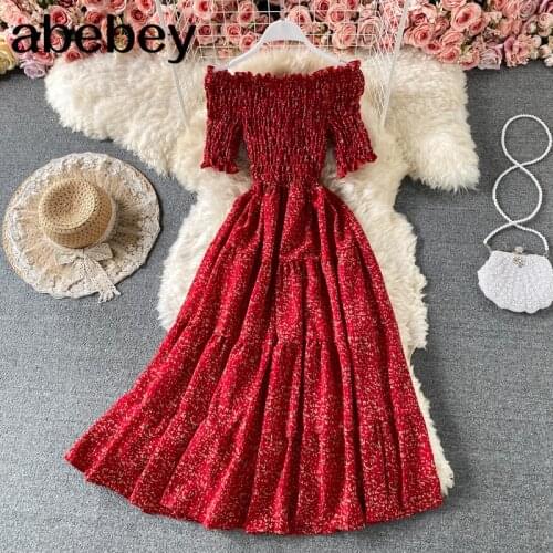 Women Sexy Off Shoulder Floral Dress Slash Neck Sleeveless A-line Dress Summer Elastic Ruched Boho Vacation Dresses