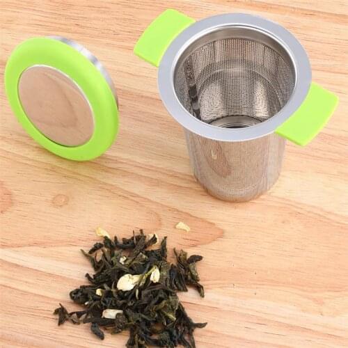 1Pcs Silicone Anti-Scalding Handle Tea Filter Practical Stainless Steel With Cover Tea Leak Kitchen Supplies Tea Accessories