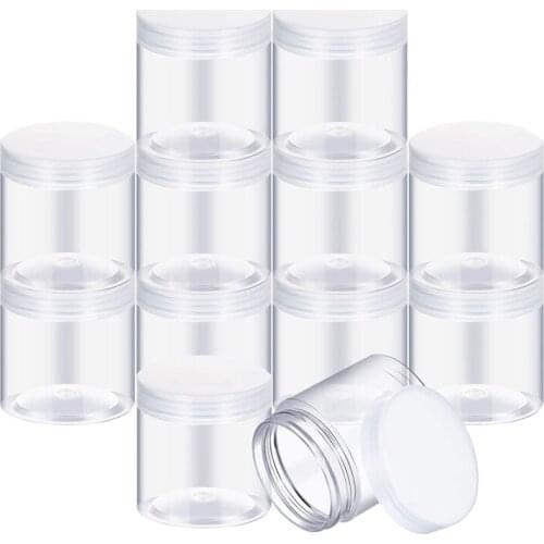 Empty 12-Pack Transparent Plastic Storage Spice Jar Wide Mouth Plastic Container with Lid for Beauty Products, DIY Mucus Manufac