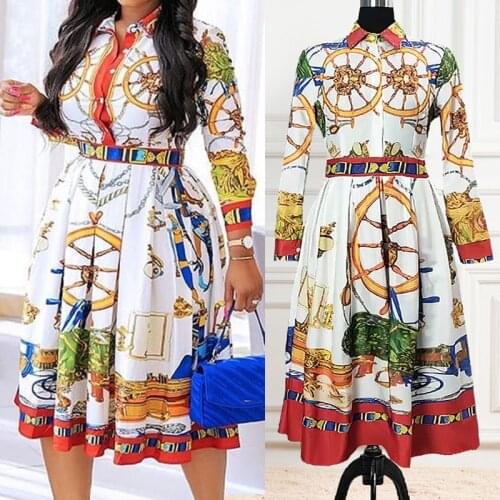 2021 Spring and Autumn Women Long Sleeve Printing Plus Size Knee-length Dress Woman Dress M-5XL
