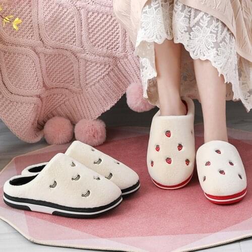 2021 Lovely Cartoon Fruit Indoor Slippers Women Warm Plush Furry Home Slides Anti-slip Soft Bottom Female Winter Outdoor Shoes