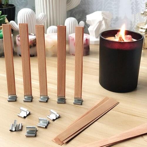 50Pcs Wooden Wick Candle with Sustainer Tab Candle Wick Core for DIY Candle Making Pick Supply Soy Parffin Wax 8mm/12.5mm/13mm