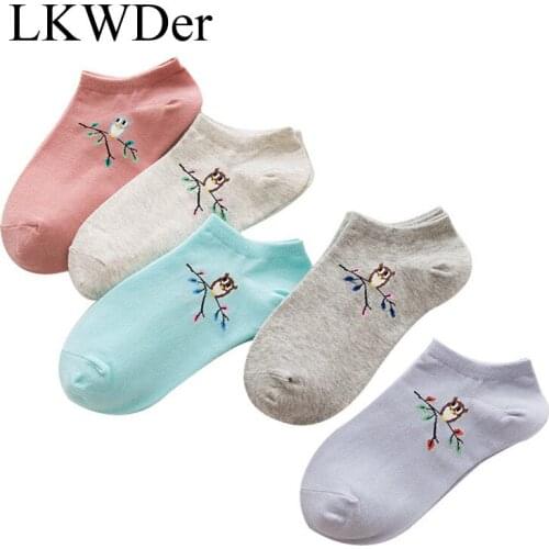 LKWDer 5 Pairs Women Low Tube Socks Cute Cartoon Animals Comfort Cotton Ankle Socks Summer Autumn Female Ladies Sock Calcetines