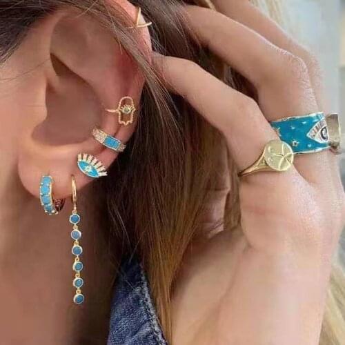 6pcs/lot Evil Eye Hamsa Hand Fake Piercing Ear Cuff For Women Punk Cartilage Clip Earrings Female Fashion Party Jewelry Gift