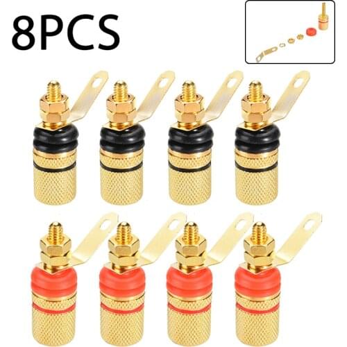 8pcs Gold Plated Amplifier Speaker Terminal Binding Post Banana Plug Socket Connector Suitable for 4mm Banana Plugs Connector