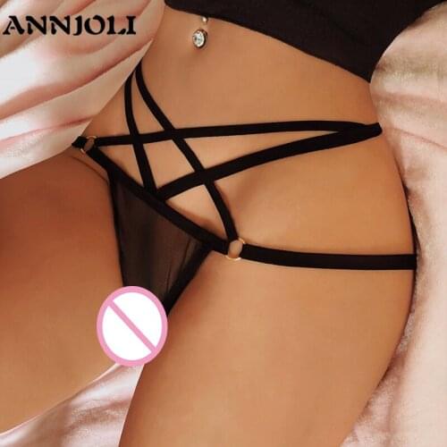 ANNJOLI Sexy Lace Rise Sleepwear Floral Women Underwear Erotic Lingerie G-string Lady Sling Bikini Low Open Crotch Nightwear