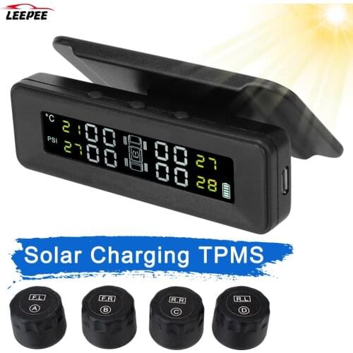 With 4 External Sensors Air Leak Alarm Solar Power Smart Car Digital TMPS Tire Pressure Monitoring System Auto Security Alarm