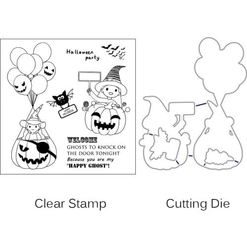 AZSG Halloween Happy Pumpkin Lantern Cuting Dies Clear Stamps For DIY Scrapbooking/Album Decorative Silicone Stamp Crafts