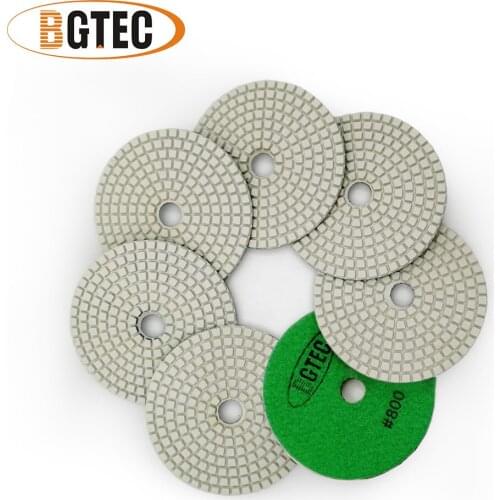 BGTEC 4inch 7pcs #800 wet diamond flexible polishing pads 100mm sanding disc for granite, marble, ceramic