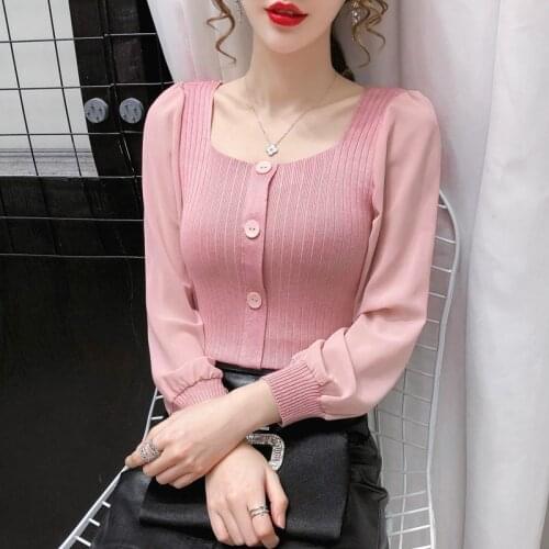 Womens Spring Autumn Style Blouse Shirt Womens Solid Color Square Collar Long Sleeve Button Casual Sweet Tops ZZ1227