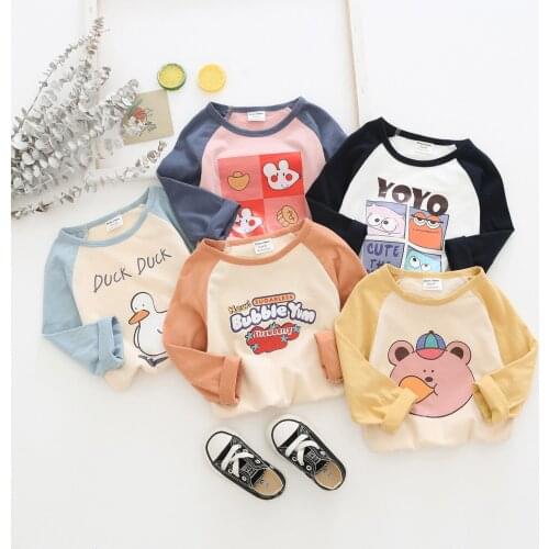 2-7 Y Toddler Girls Cartoon Tshirt Fashion Cute Girl Splicing Cartoon Print T Shirt for Baby Child Kids Clothes Tops Autumn New