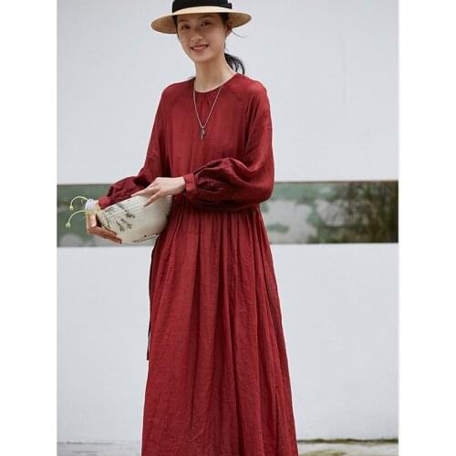 Cotton and linen womens early spring new three dimensional embroidery long sleeve ramie dress womens s30306