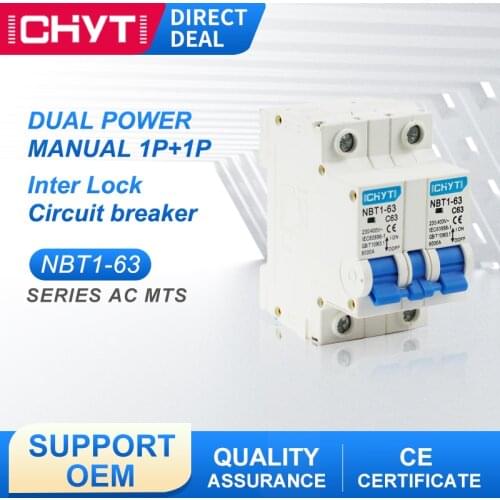 ICHYTI NBT1-63 1P+1P 63A Manual Transfer Switch Interlock Circuit Breaker MTS 230/400V~ 50/60Hz Dual Power Min MCB Controller