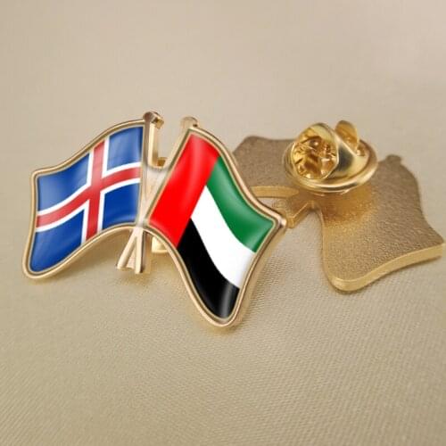 Iceland and United Arab Emirates Crossed Double Friendship Flags Lapel Pins Brooch Badges