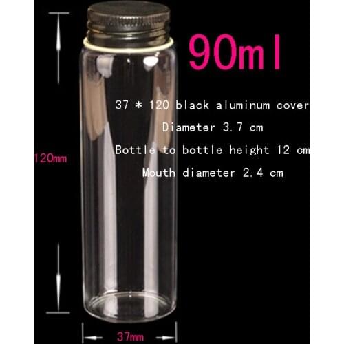 Capacity 90ml(3.7*12*2.4cm) 50pcs black Aluminum cap glass bottle ,Glass Bottles with cap,90ml empty Glass Bottles