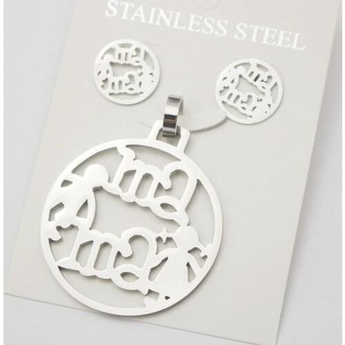 Cute Women Jewelry Set Stainless Steel Party Christmas Birthday Present Stud Earrings Pendant Necklace Set