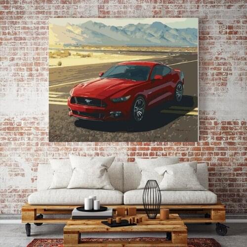 Red sports car landscape travel painting king DIY home decor painting living room porch study home decoration painting