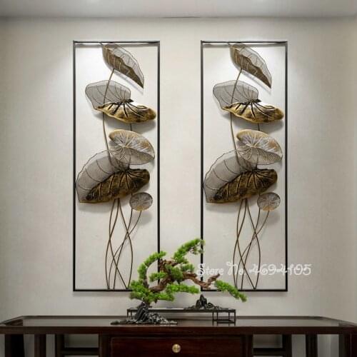 Creative 3D Wrought Iron Lotus Leaf Wall Mural Decoration Home Livingroom Wall Hanging Ornaments Hotel Porch Wall Sticker Crafts
