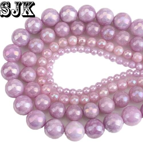 Natural Stone Purple Plating Angelite Round Loose Beads DIY For Jewelry bracelet&necklace making 4/6/8/10/12MM Free Shipping