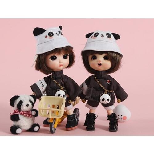 Ob11 doll clothes panda suit dark grey four-piece GSC solid doll round Molly BJD doll clothes 1/12 doll accessories
