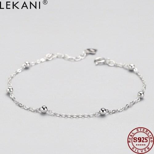 LEKANI Real 925 Sterling Silver Spacer Bead Chain Bracelet Minimalist Fine Jewelry For Women Engagement Party Accessories Gift