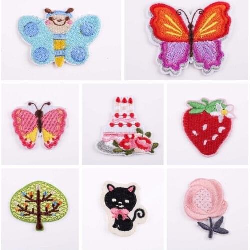 Cartoon Colors Butterfly DIY Decoration Clothes Stickers 3D Strawberry Tree Flower Appliques Iron On Animal Badges Parches